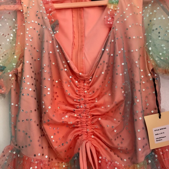 Unique Vintage Smak Parlour Rainbow Ombré Sequin Woodstock Flare Dress Large - Picture 6 of 10